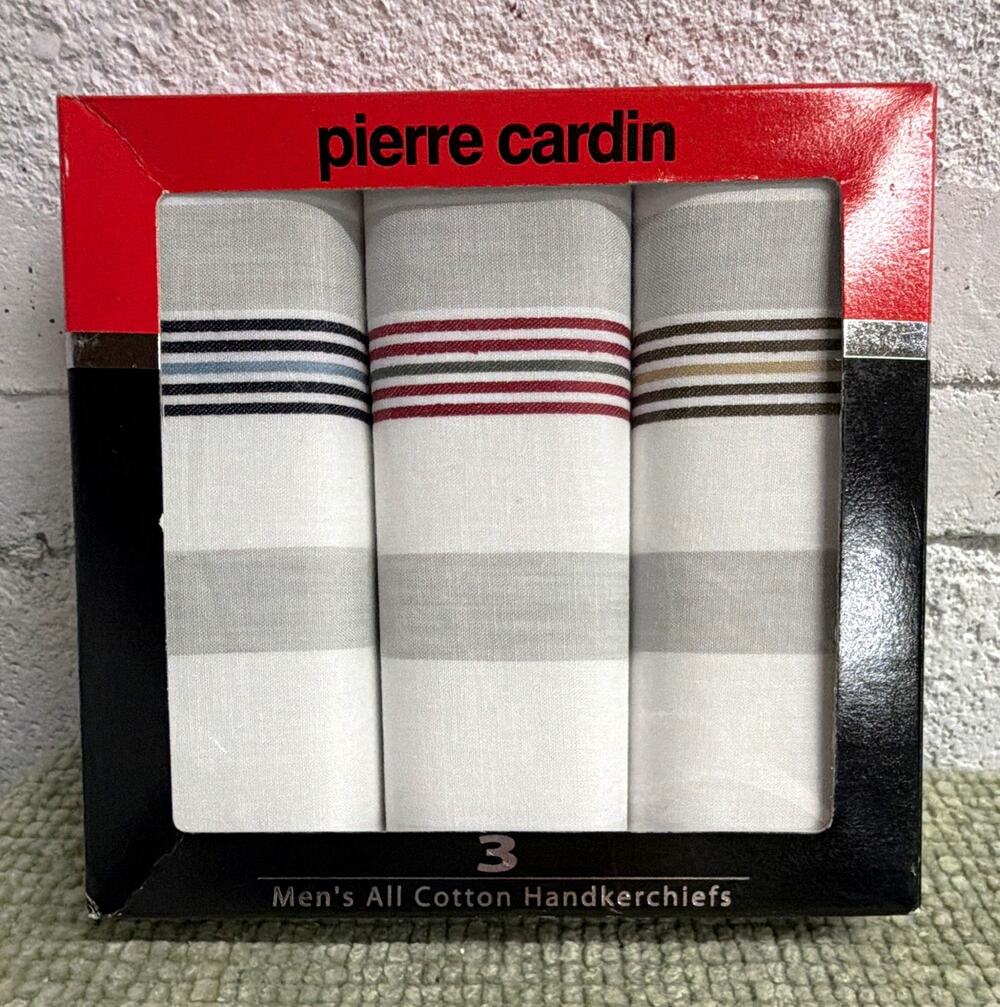 Vintage Pierre Cardin Mens Handkerchiefs Set of 3 NOS Sealed Sears 100% Cotton